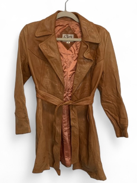 Remy Leather Jackets & Blazers - Remy Leather Tan Belted Leather Trench Coat